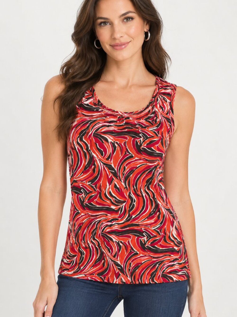 New York & Company Red, Black and White Swirl Print Sleeveless Tank Size XS